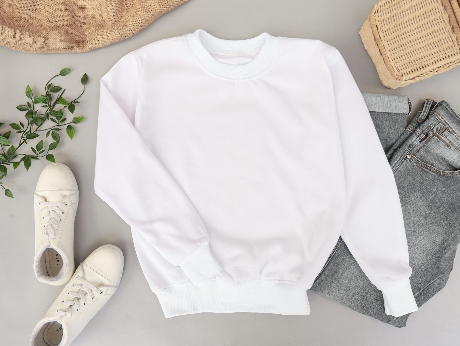 Cream sweatshirt flat lay ready for print